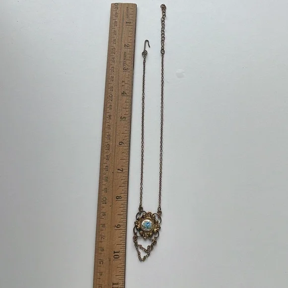 Vintage Gold Blue Rose Filigree Antique Necklace - Picture 4 of 4